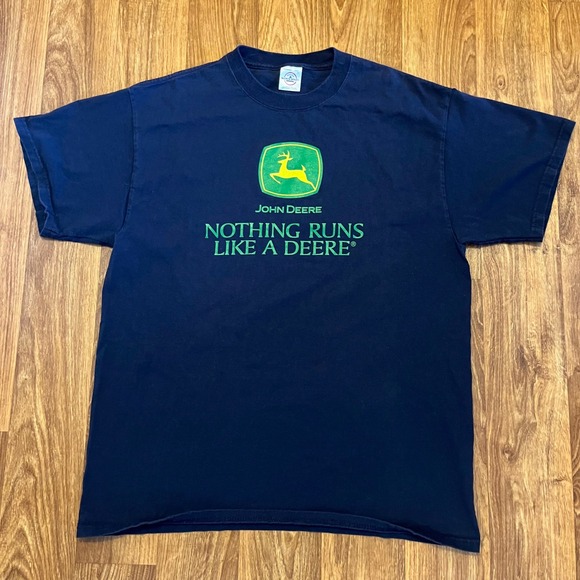 Vintage John Deere Shirt Men Lg Navy Nothing Runs Like A Deere Graphic Delta
